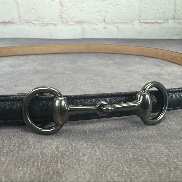 Authentic Gucci Black Gunmetal Horsebit Slim Belt 282349 90/36 - Picture 3 of 9